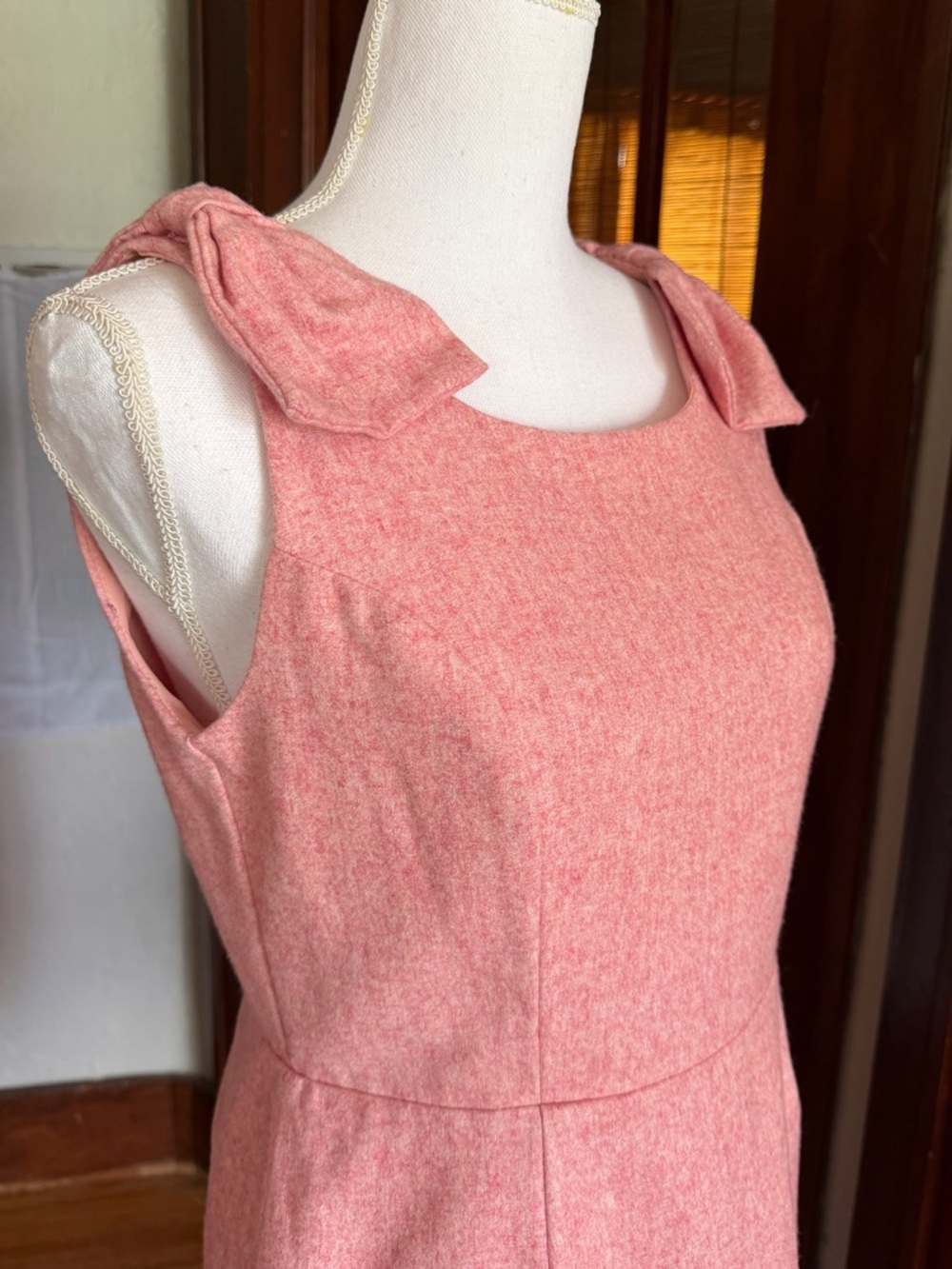 Monteau Womens Pink Sheath Midi Dress Sleeveless Bow Shoulder Retro Mad Men Sz M